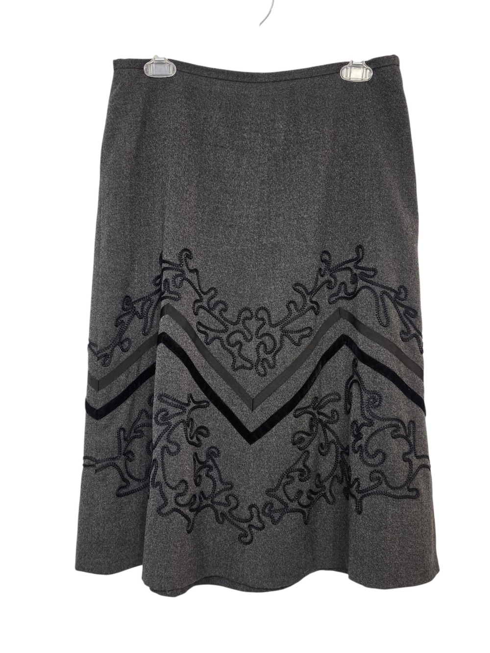 Ann Taylor LOFT Petites 10P Gray Soutache Embroidered Wool Blend Midi Skirt
